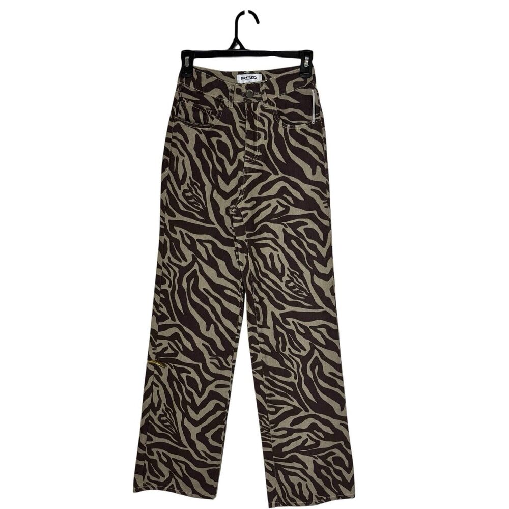 RSQ Womens 23 Brown Zebra Print Straight  Leg Pants Edgy Chic Eclectic Whimsy